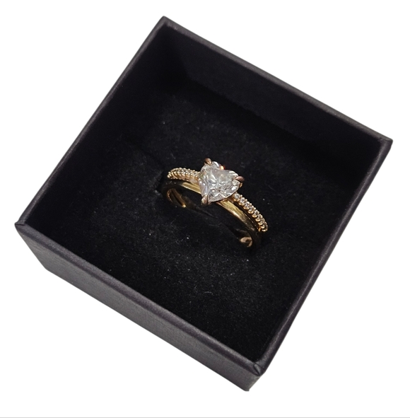 Pandora Shine Gold Double Band Heart CZ Ring Size 56 US 7.5 - Picture 2 of 6